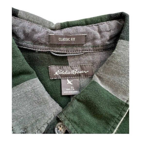 Eddie Bauer Checkered Green Button Down Long Sleeve Shirt - Size Large Tall - Picture 6 of 11